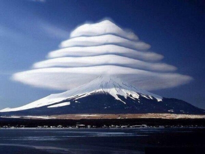 Lenticular Clouds Over Mount Fuji, Japan