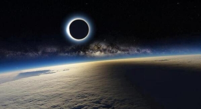 Solar Eclipse and Milky Way seen from ISS (International Space Station)